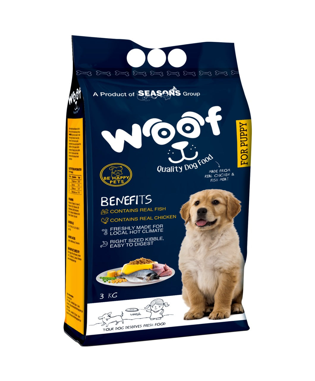 Woof Puppy Food 3Kg - Chicken and Fish Flavor - Premium Dog Food